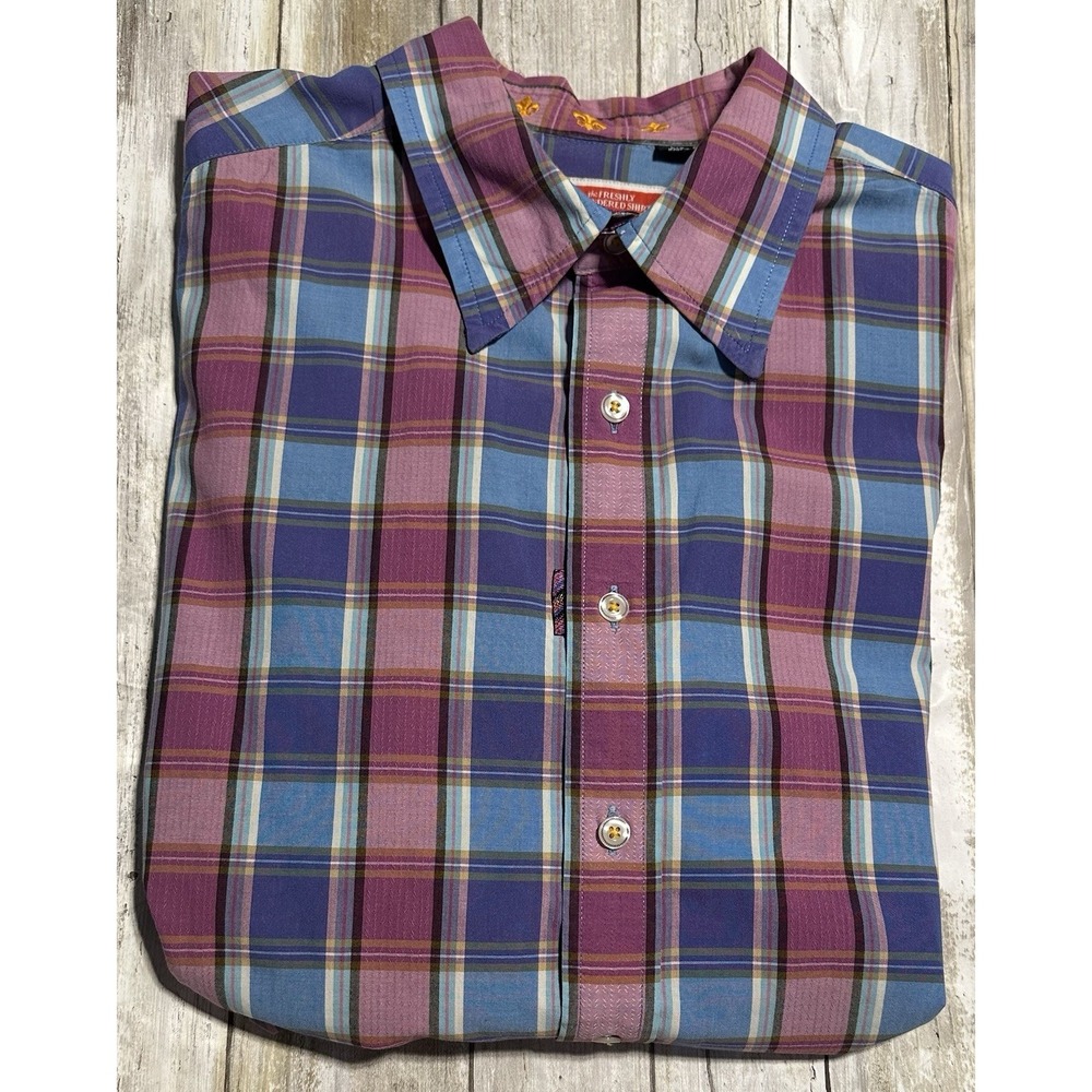 Robert Graham Men's Shirt The Freshly Laundered Shirt Plaid Purple Blue Sz Large